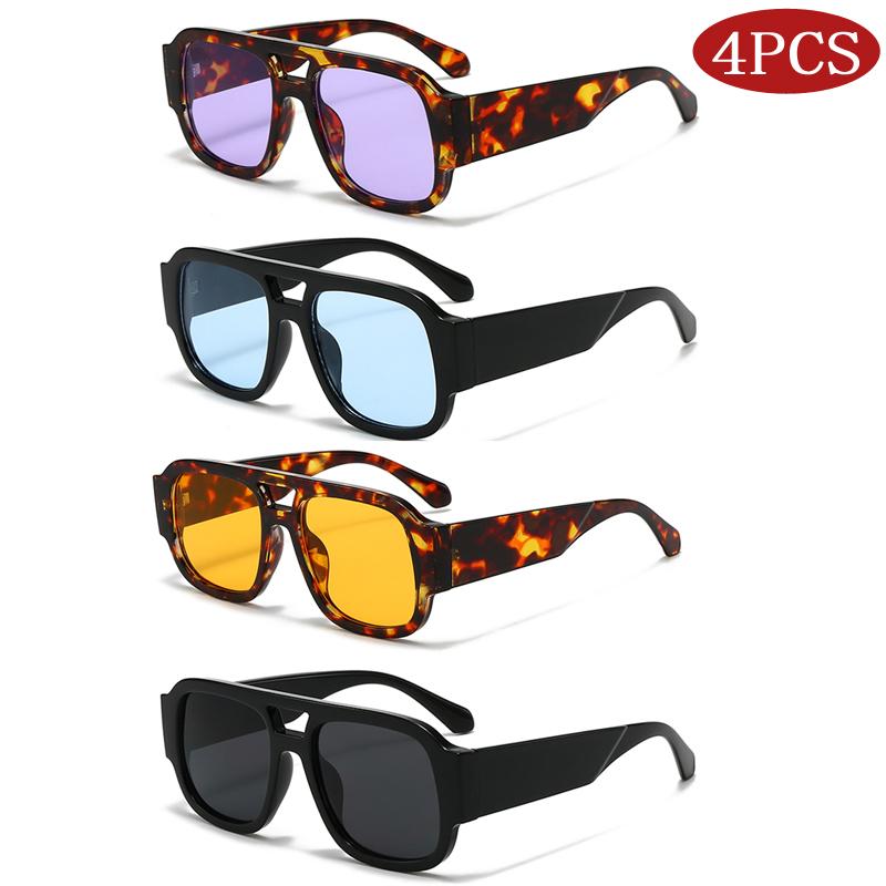 Protective Glasses 1/4 Sets Retro Large Frame Double Bridges Square Sun Glasses Women Candy Color Wide Legs Eyeglasses Outdoor