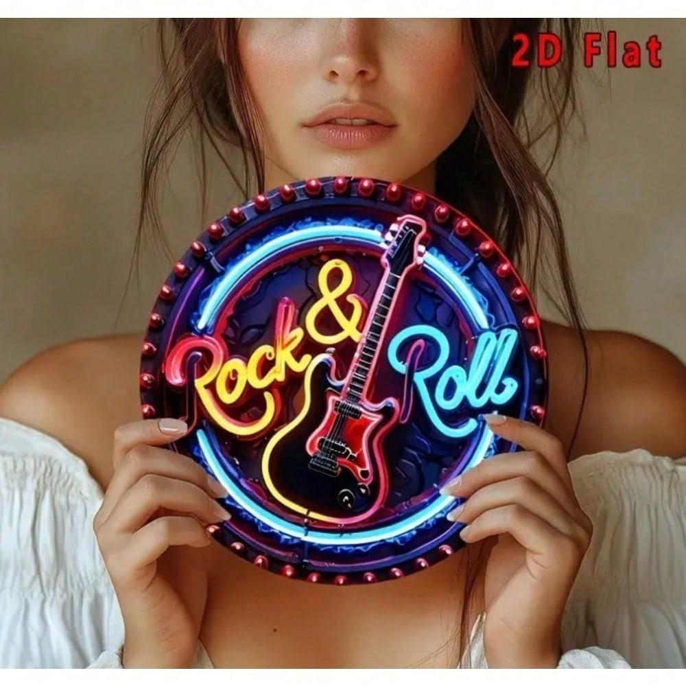 Vintage Retro Round Aluminum Metal Sign 8 Inch Rock and Roll Wall Art Plaque Home Bar Garage Man Cave Decor