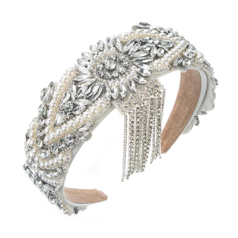 Women's Vintage Headband Palace Pearl Tassel Bangs Hairhoop