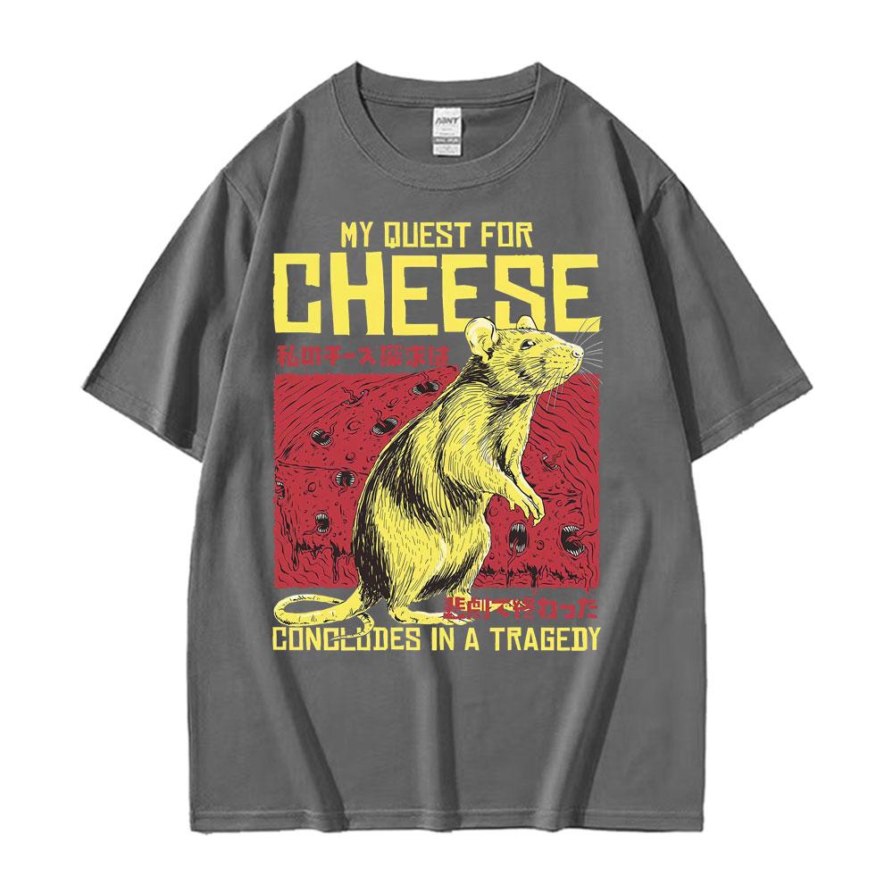 Funny My Quest for Cheese T Shirt Japanese Rat Retro Style Meme Graphic T-shirts Men s Women Fashion Casual High Quality T-shirt S