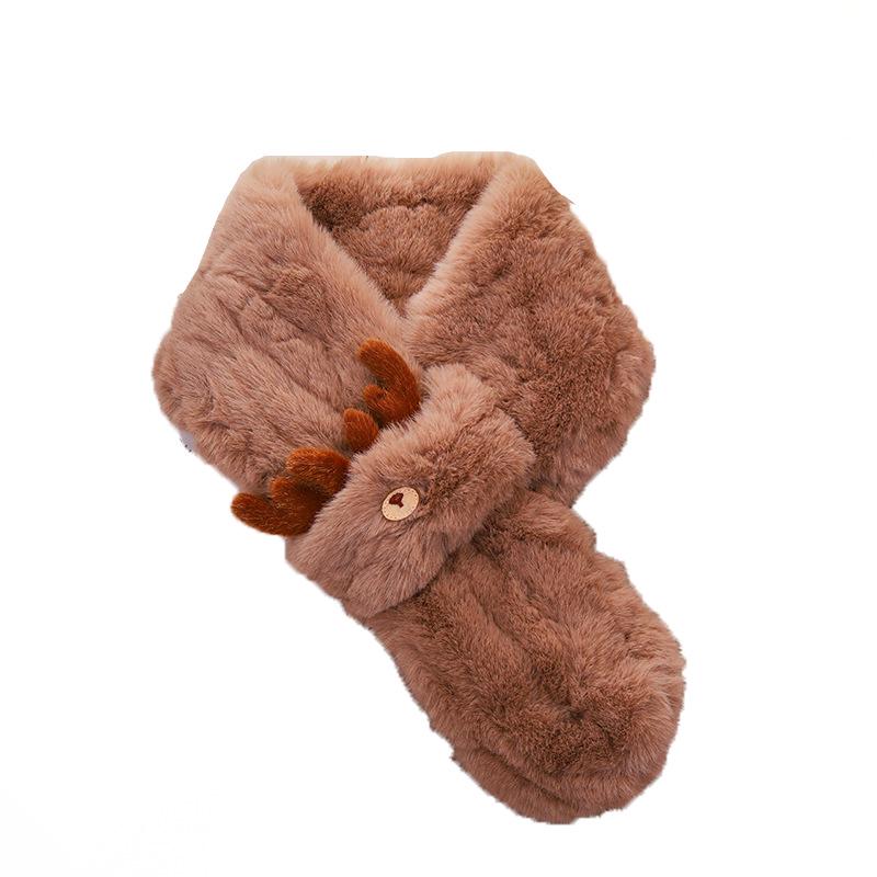 Snood en peluche bois de cerf rouge style coréen: Écharpe d'hiver pour femmes