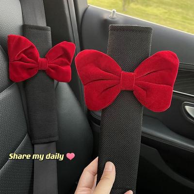 Cute Bow Car Seat Belt Shoulder Cover Car Safety Belt Cover Anti-stranglehold Car Interior Accessories Girl Gift