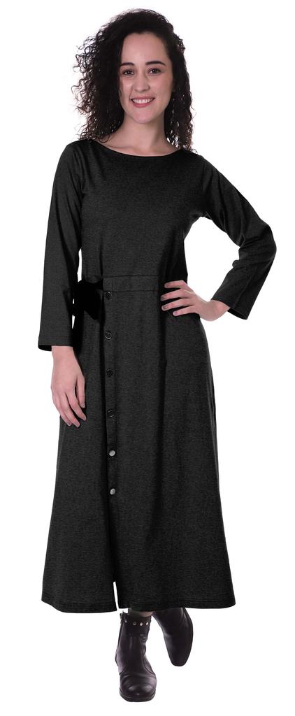 Moomaya Full Sleeves Maxi Dress Long Button Down Solid Casual Slit Dresses