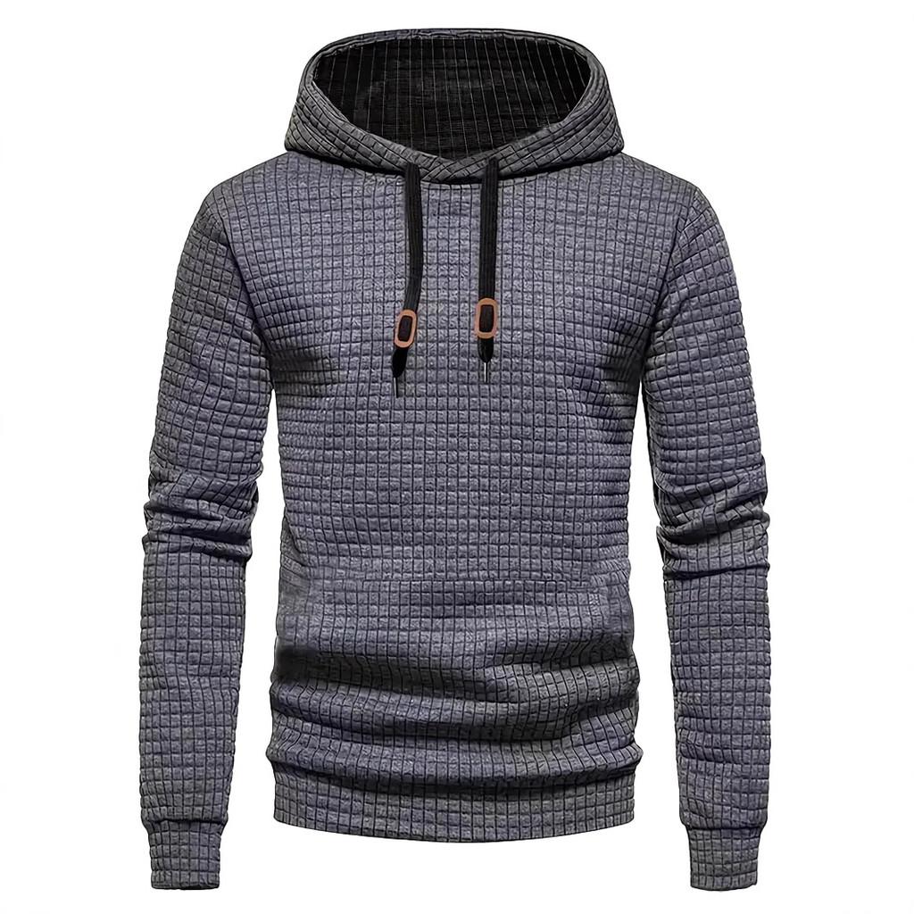 Casual Long Sleeve Hoodie With Patchwork And Plaid Pattern For Men
