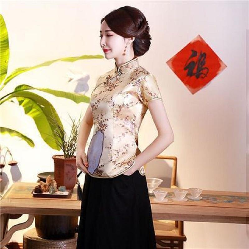 Vintage Floare Femei Chineză Tradițională Bluză din Satin Cămașă Sexy de Vară Noutate Dragon Îmbrăcăminte Plus Size