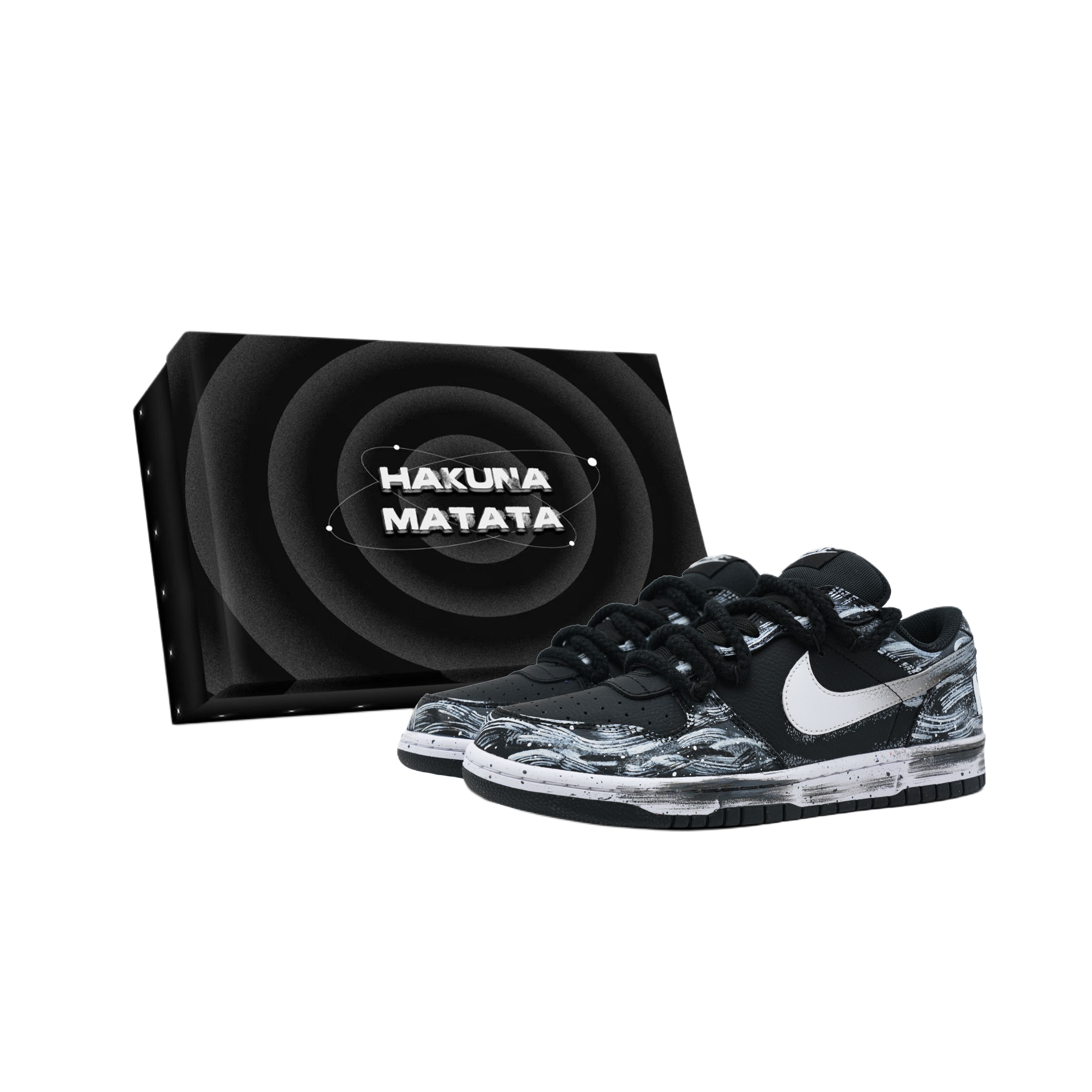 

Nike Big Ink Sea Box Included Abrasion Resistant Breathable Low top Skateboard Shoes Men s Black White 355152-016(Team1576-) 40