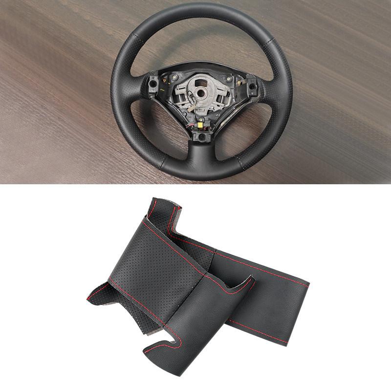For Peugeot 307 2001-2008 307 SW 2005-2008 Car Accessories Black-red Perforated-Microfiber Leather Steering Wheel Cover Trim