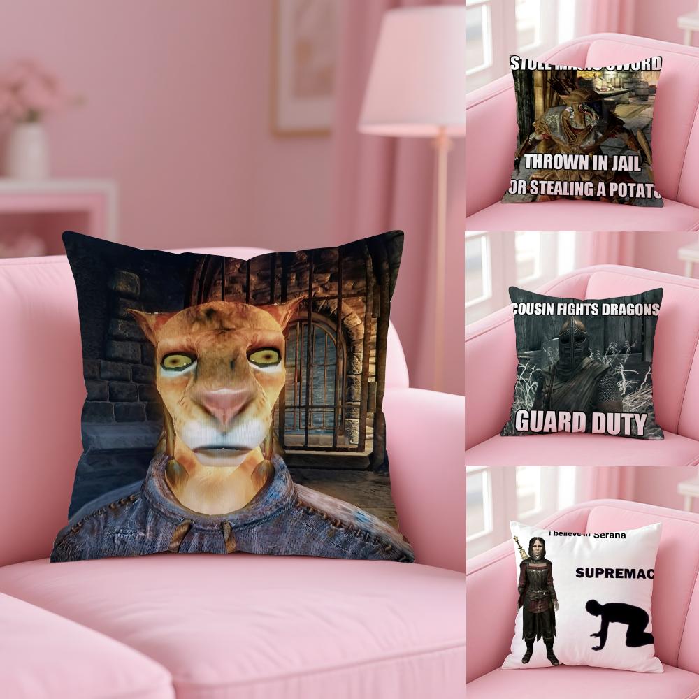 Hey Du Du Bist Endlich A-Wach S-Skyrim Meme Kissenbezug Plüschstoff Weich Zweiseitig Bedruckt Sofa Warmes Zuhause Kissenbezug