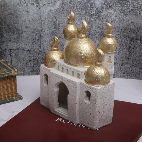 Ramadan Resin Art Statue Islamic Mosque Cultural Ornament Handcrafted Mosque Models Tower Decoration for Eid Home Office Ramadan Mubarak Gift