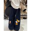 Women's Fleece-Lined Mickey Sweatpants - Cute Cartoon Design, Autumn/Winter Wear, Straight-Leg, Casual Loose Fit.