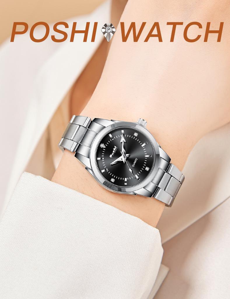 Waterdicht Mode Roestvrij Staal Dames Luminous Kwarts Horloge met Eenvoudige Band