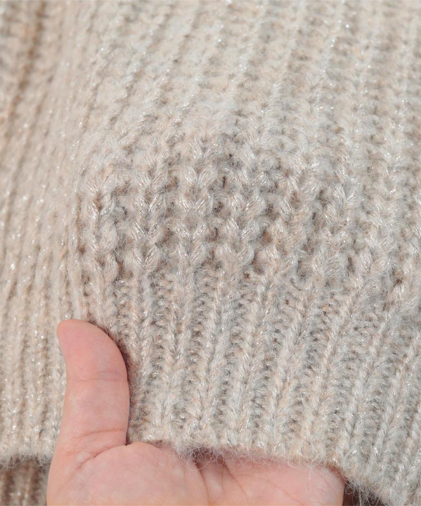 Yours Low Gauge Oversized Knit BEXU1699 L Black Lamé V-Neck Women's