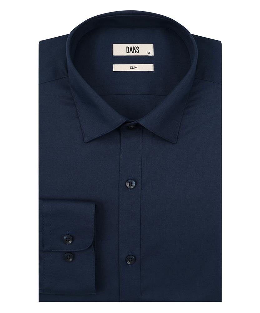 DAKS SHIRTS No-Care Rayon Blend Solid Shirt Slim Fit Navy_Dma3Shdl303N1