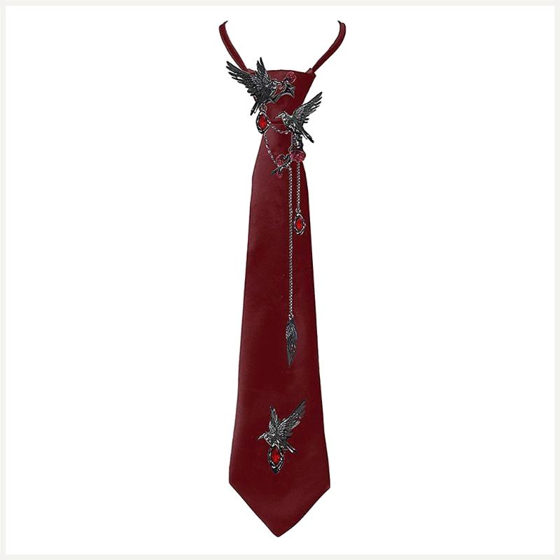 

Fashion Necktie With Metallic Crow Studs Men Women Halloween Music Festival Tie China Mainland
