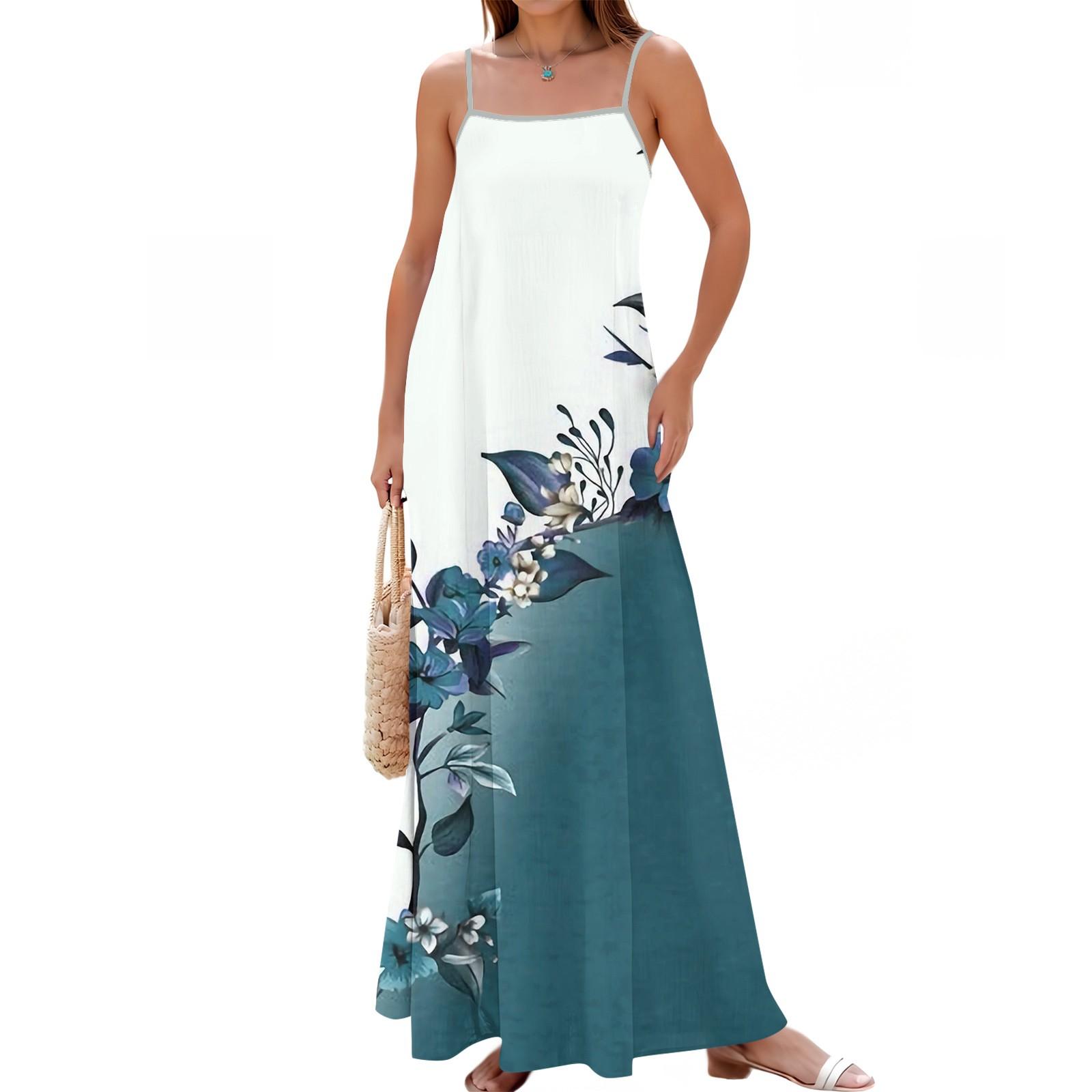 

Женское летнее повседневное модное регулируемое длинное платье с принтом на подтяжках S