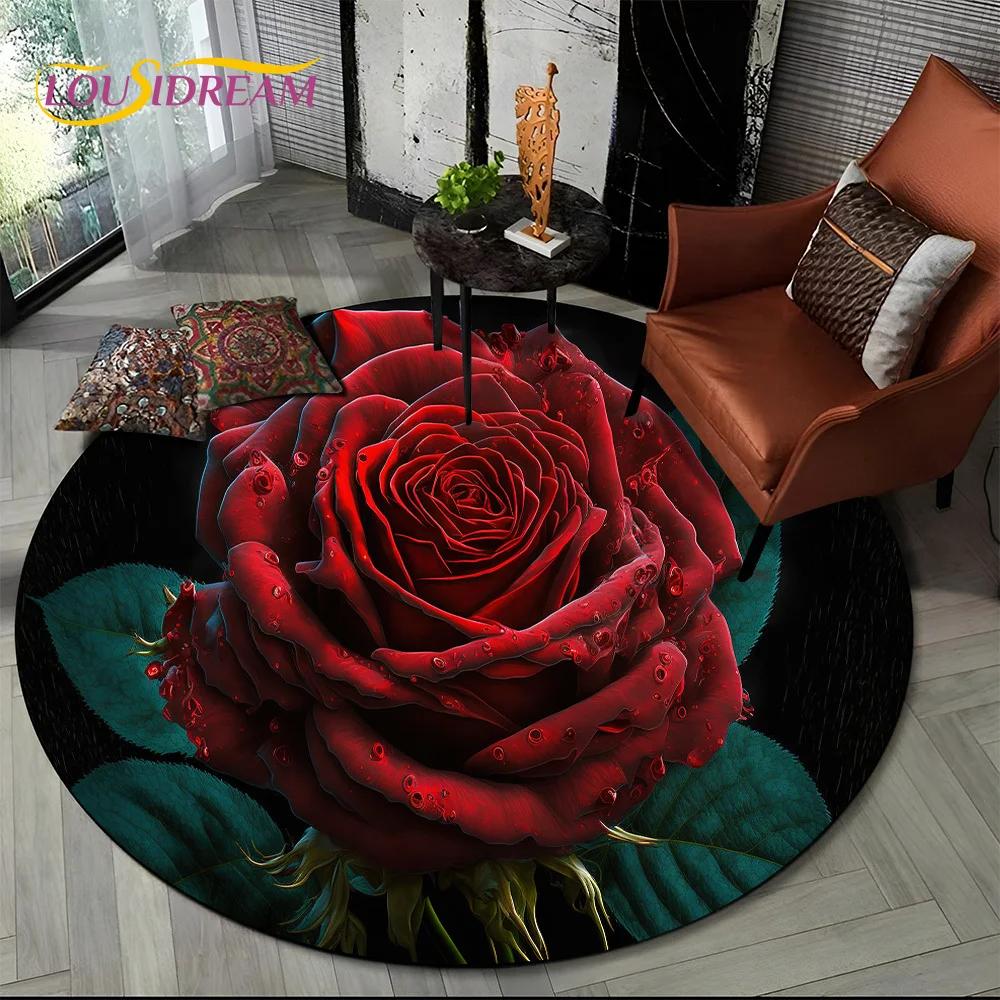 Covor rotund 3D Lux Floarea Soarelui Trandafir Nordic Margaretă pentru Decor Sofă Living Dormitor, Covor Zonă Copii Covoraș de Podea Antiderapant Cadou