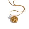 Yhpup Trendy Stainless Steel Metal Hammer Natural Pearl Fashion Pendant Necklace for Women 18K Gold Color Plated Collar Jewelry