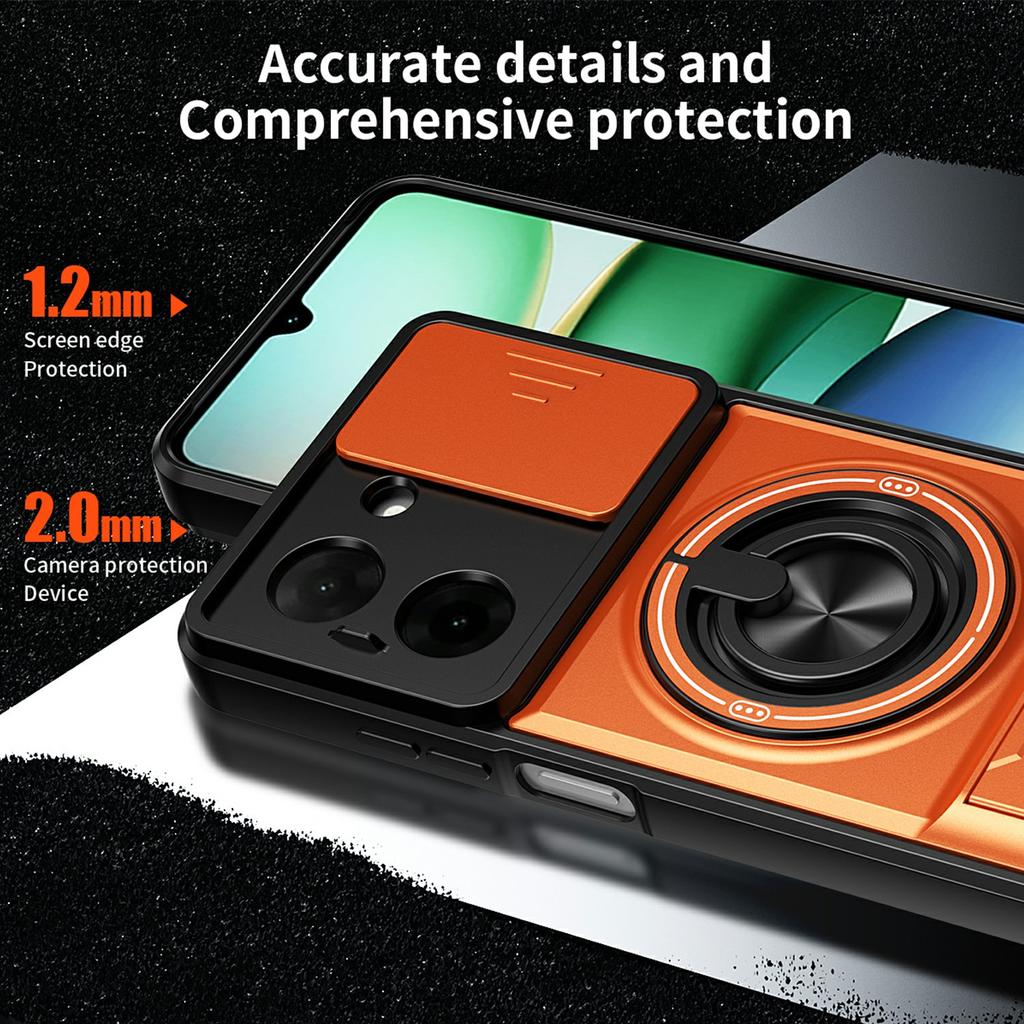 For Xiaomi Redmi A5 NFC (EU) (173.45mm) Magnetic Case Ring Holder Foldable Kickstand TPU PC Phone Cover with Camera Lens Slider