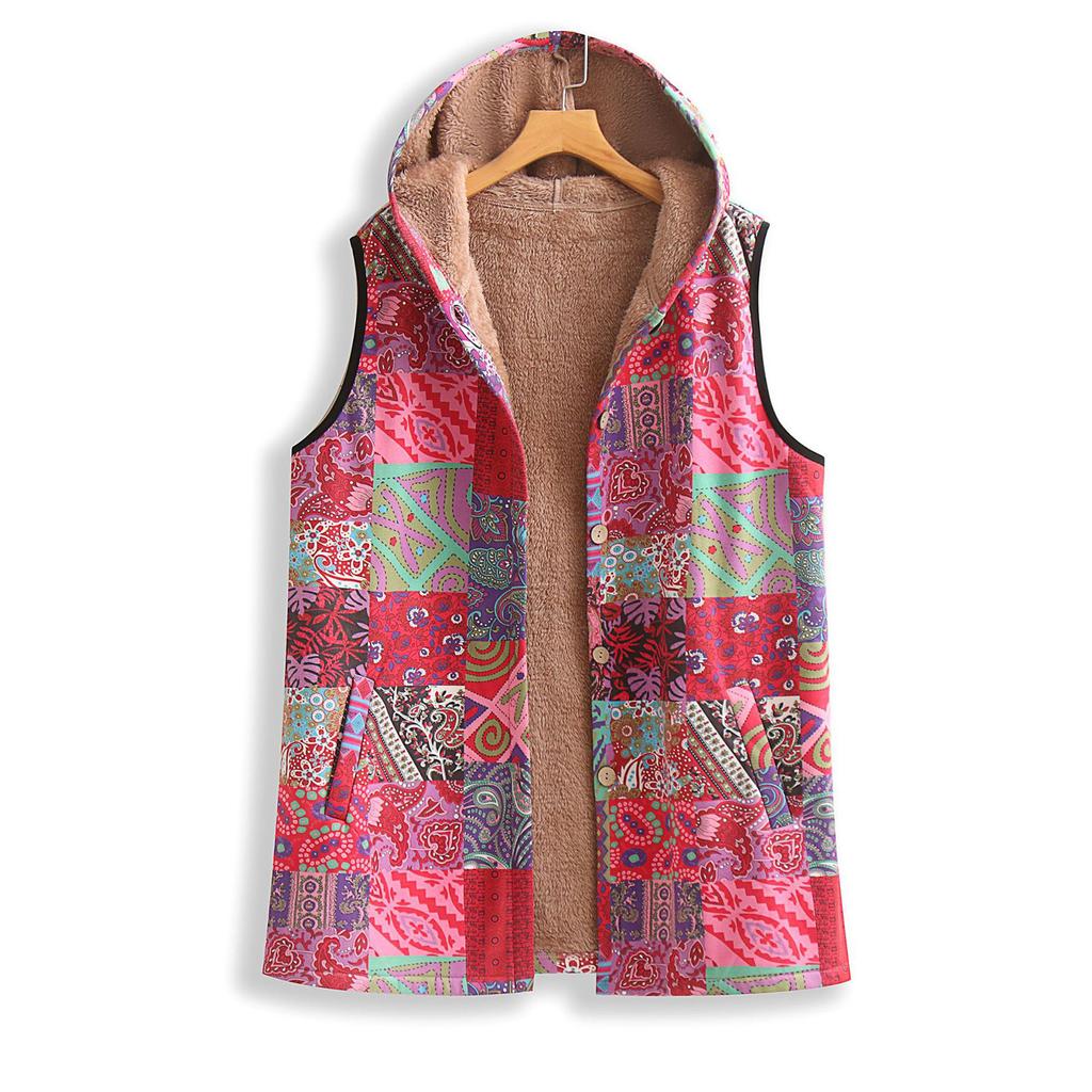 

Жіноча модна ретро-тепла куртка без рукавів з принтом і смугами L