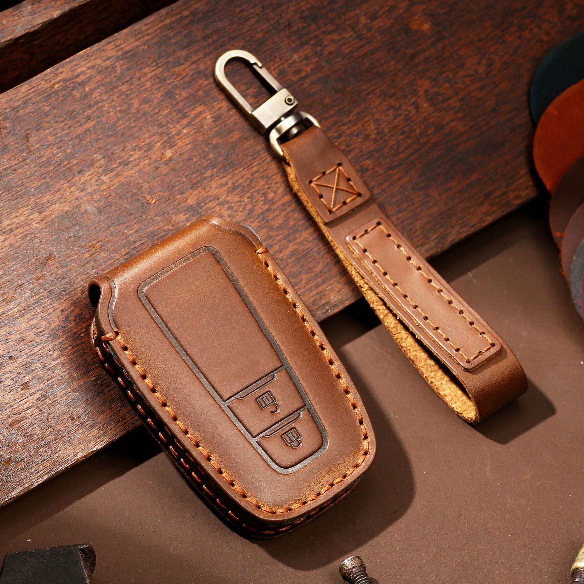 

HALLMO Car Remote Key Cover for C005 18,Toyota 2-Keys Crazy Horse Cowhide Leather Protective Case Brown
