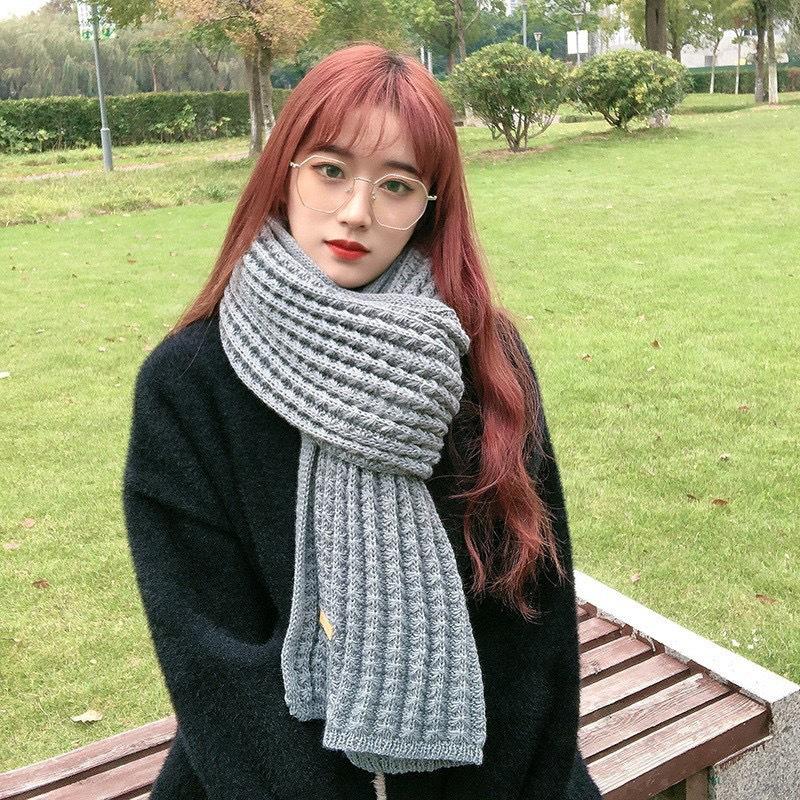 Ins Harajuku Coarse Wool Knitted Scarf Women's Winter Korean Version Versatile Thickened Warm Scarf Student Solid Color Tide