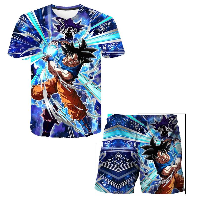 2025 Summer New Fashion Dragon Ball Tshirt Shorts 2 Piece Sets Kids Tracksuit Vegeta Clothes 3D Printed Dragon Ball T Shirts  Suit