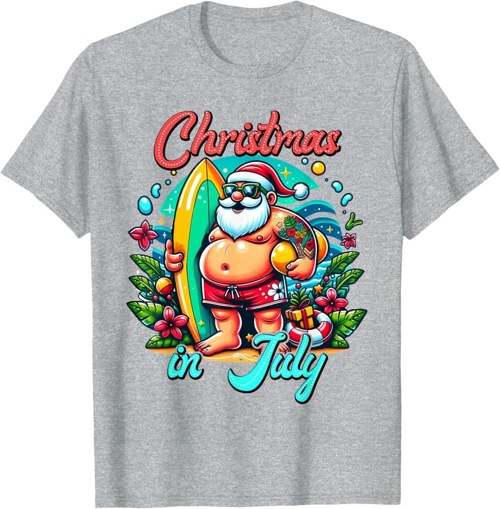 Santa And Flamingo Float Christmas In July Beach Unisex T-Shirt