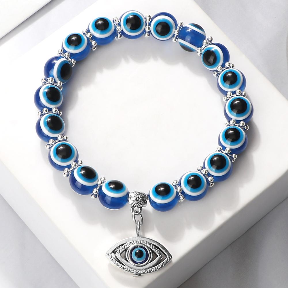 Bohemian evil eye bracelet, for men and women, negative energy beaded bracelet, elastic cord bracelet, handmade lucky jewelry