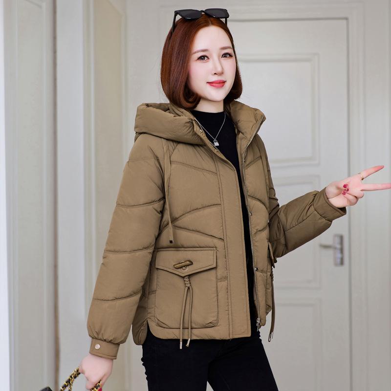 2025 casual down cotton jacket women's solid color thickened small cotton jacket hooded loose padded jacket jacket