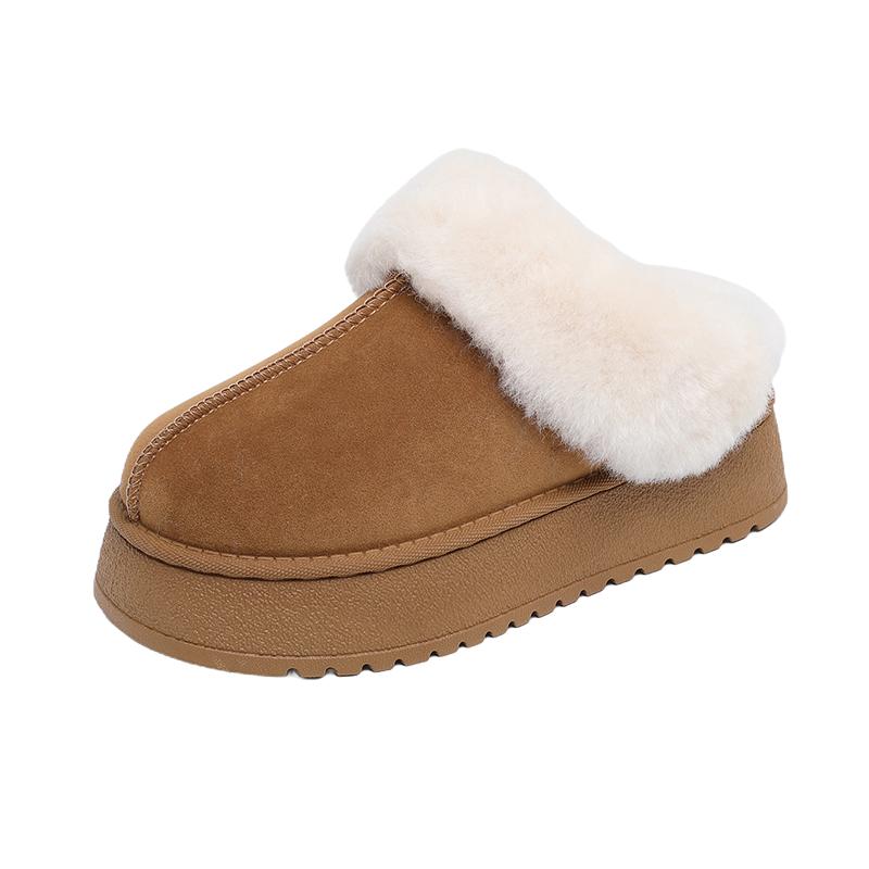 

Модные женские тапочки на платформе, повседневные домашние замшевые меховые теплые шлепанцы с открытой пяткой, плюшевые хлопковые тапочки, туфли на плоской подошве 40 коричневый