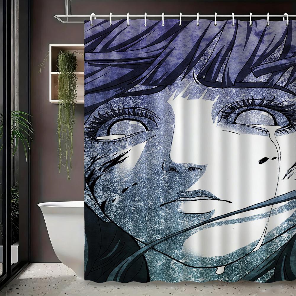 2D Flat Naruto Anime Hinata Hyuga Crying Sketch Print Waterproof Shower Curtain For Bathroom Decor