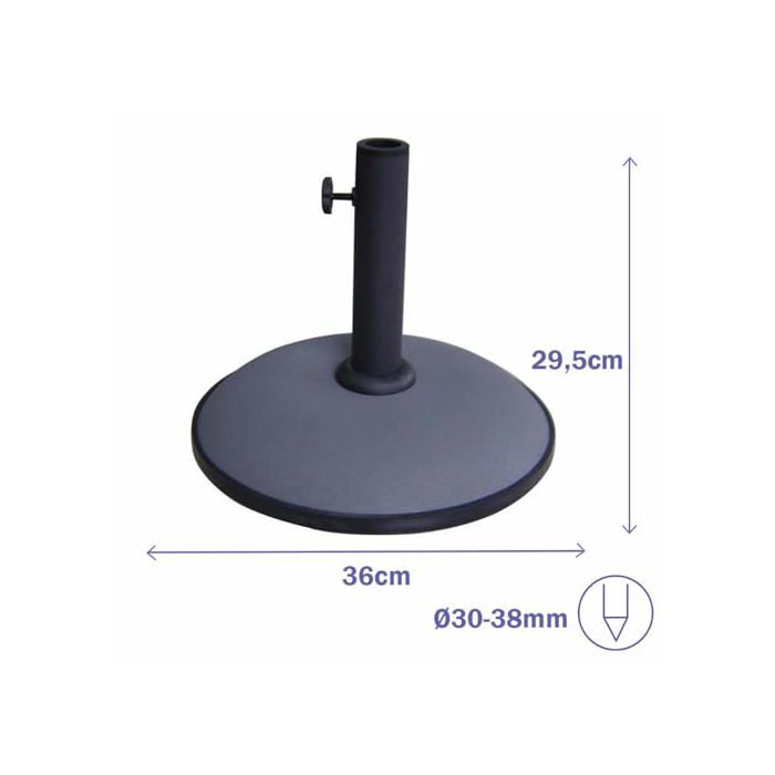Base de parasol ronde en ciment - MARBUENO SUMMER - 36x29,5 cm - 11 kg - Gris - Compatible Ø30/35/38 mm - Design moderne