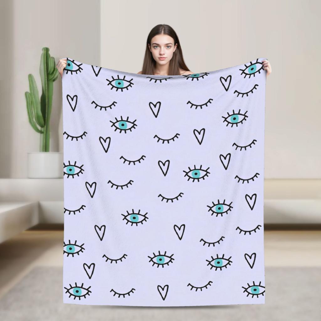Beauty Eyelash Blanket Cartoon Fuzzy Vintage Warm Throw Blankets for Home Restaurant Decoration