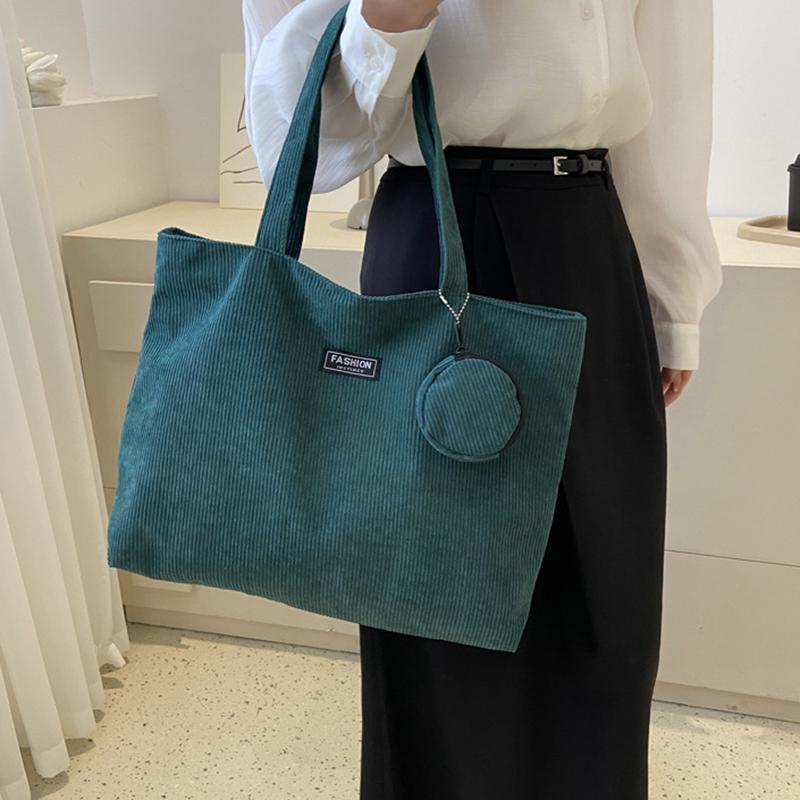 Women Corduroy Tote Handbag Zipper Vintage Tote Bag Foldable Retro Shoulder Bag with Coin Bag Large Capacity Versatile Sling Bag MIT