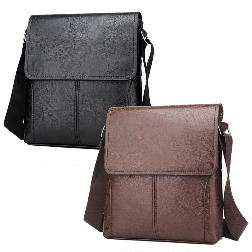 Fashionable PU Leather Men's Shoulder Bags Big Capacity Square Messenger Bags Small Essentials Portable Side Bag Daily Carry