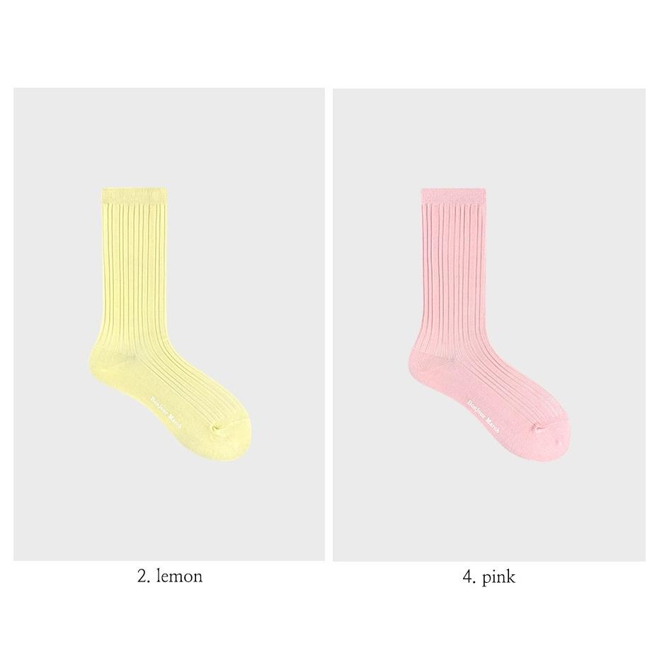 

[BonjourMarch] Blossom Rib Socks - Set (Total 2 Pairs, Gift Packaging Included) Lemon+Pink