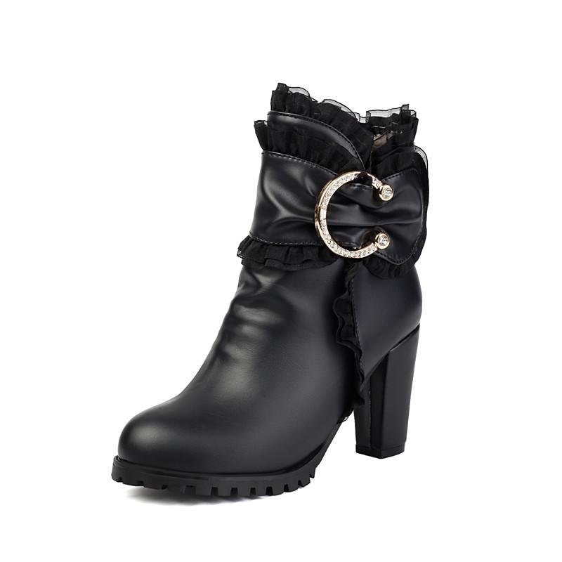 Women's High-heeled Short Boots Autumn and Winter New Waterproof Table Thick-heeled Large-size Roman Short Boots