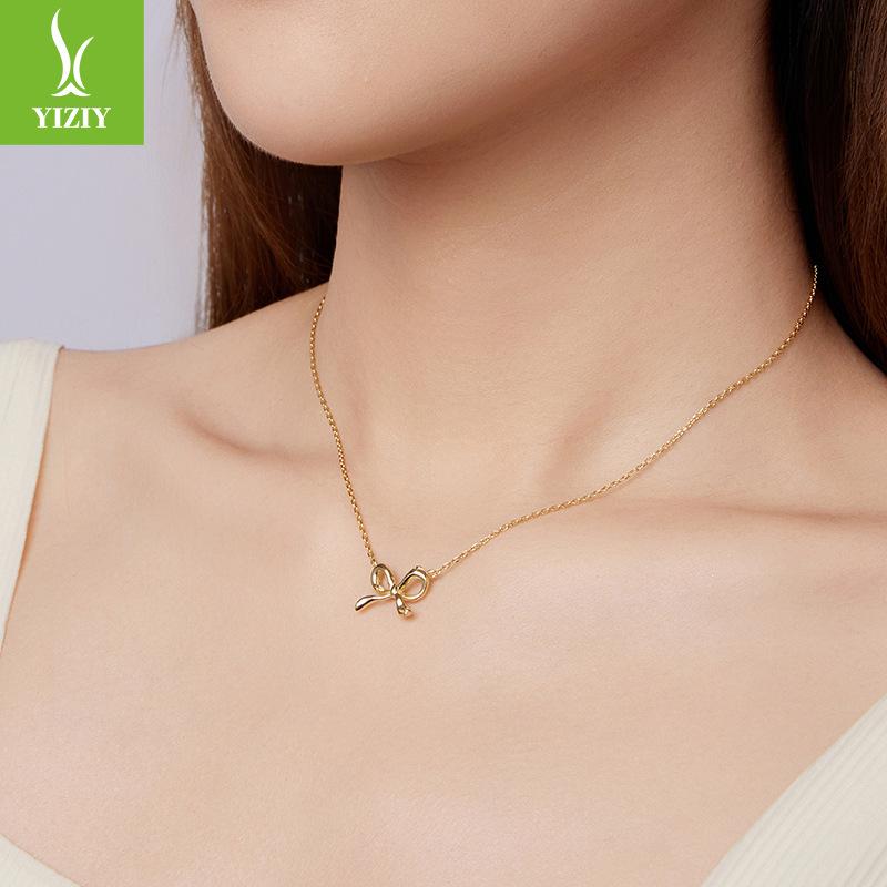 Simple Temperament Bow Necklace Collarbone Chain Versatile Classic S925 Sterling Silver Necklace Jewelry