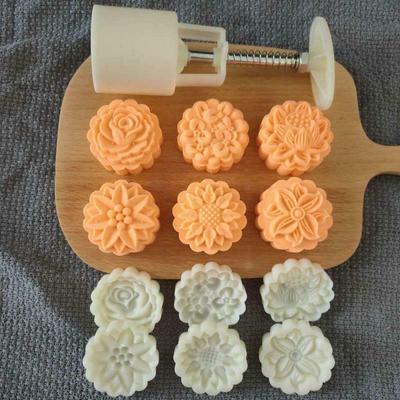 50g Mondkuchenform mit 6 3D-Blumenstempeln, Handpresse, Mondkuchen-Gebäckform zum Selbermachen