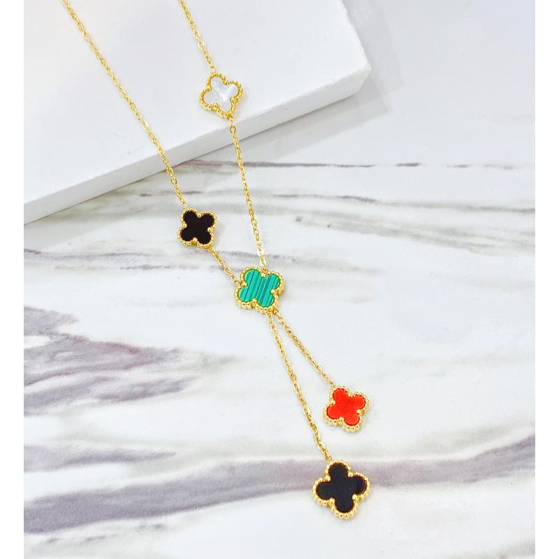 Titanová ocel zlatá Čtyřlístek oboustranný střapec řetízek ozdoba ženské klíční kosti, nejlepší dárek pro přítelkyni