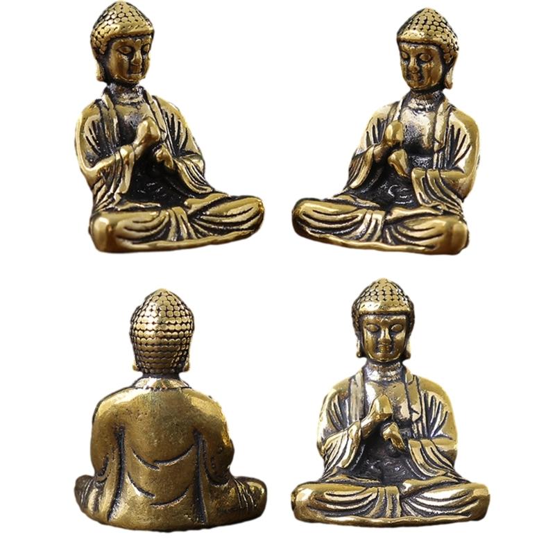 Pack of 10pcs Small Brass Ornaments Shakyamuni Statue Sitting Buddhas Sculpture Eastern Culture Inspired Decorations