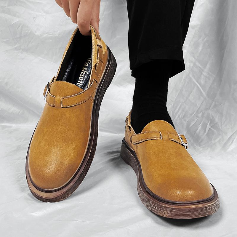 British Retro Style Men'S Loafers Thick Soled Comfortable Walking Casual Shoes Men'S Business Dress Shoes For Interviews