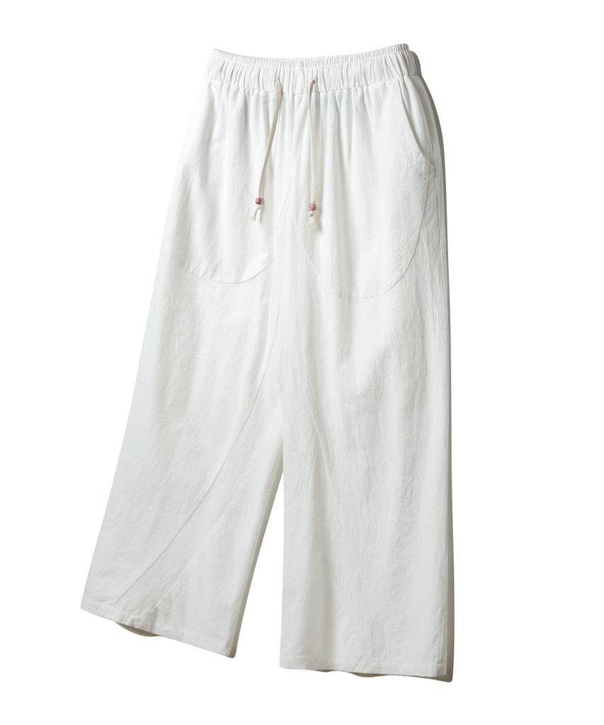 ALVINCLO Linen-Like Semi-Wide Elastic Waist Pants Dlx2915 (3 Colors)