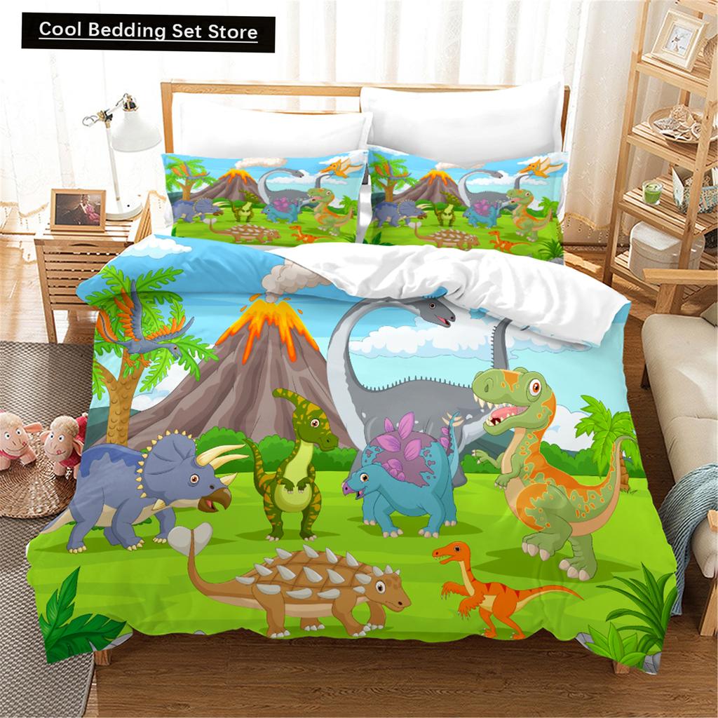 Cartoon Dinosaur Duvet Cover King Queen Kids Jurassic World Stegosaurus Tyrannosaurus Bedding Set 2/3pcs Polyester Quilt Cover