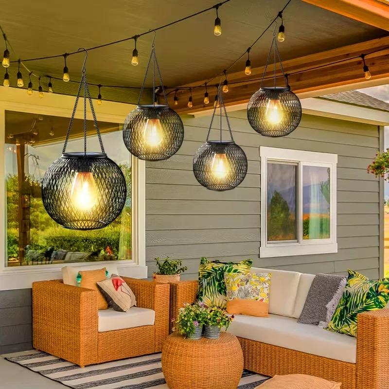 Solar Lanterns Outdoor Waterproof Metal Hanging Lights with Hooks Auto On/Off Warm Lighting for Porch Garden Yard Pathway Patio Landscape Decor