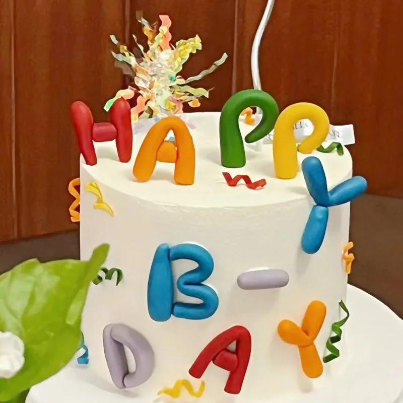 Happy Birthday Tortenaufleger Bunte Tortendekoration Englischer Buchstabe Hochzeit Cupcake für Geburtstagsparty Tortendekoration
