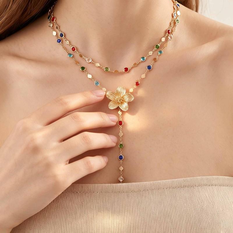 Elegant French Layered Flower Tassel Clavicle Necklace Set