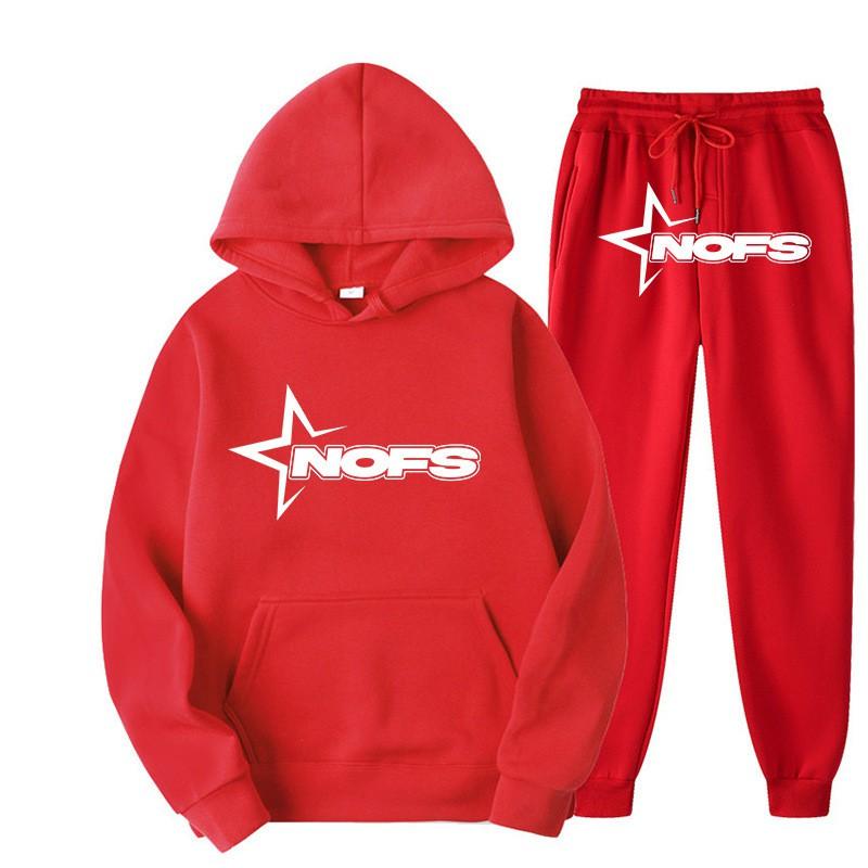 Y2K Print Hooded Fleece-Lined Unisex Sweatshirt Set Streetwear Casual Long Sleeve Tracksuit
