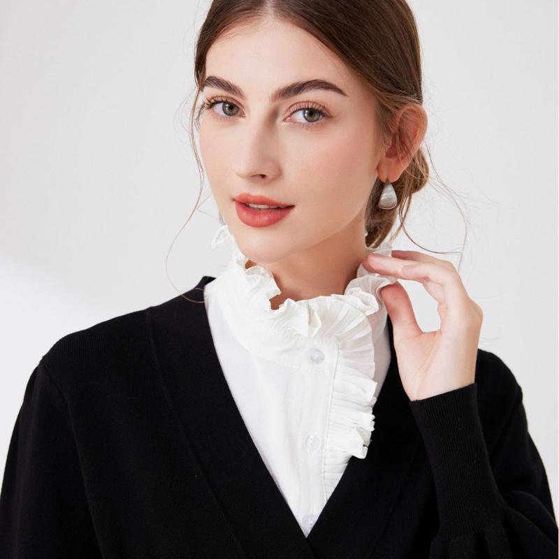 Perfect Match Detachable Stand Collar Blouse Solid Color Half Shirt Ruffled Decorative Collar Sweater False Collar Top Clothing Accessory