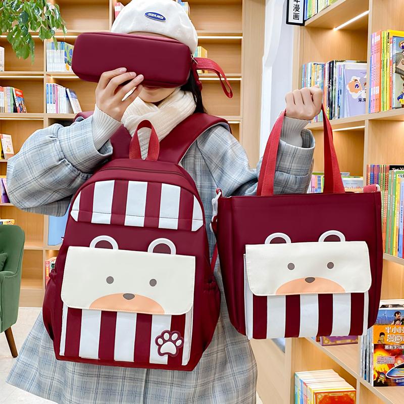 Three-Piece Backpack Set Large Capacity Children's School Bag Girls Boys Nylon Backpack for Primary and Secondary School